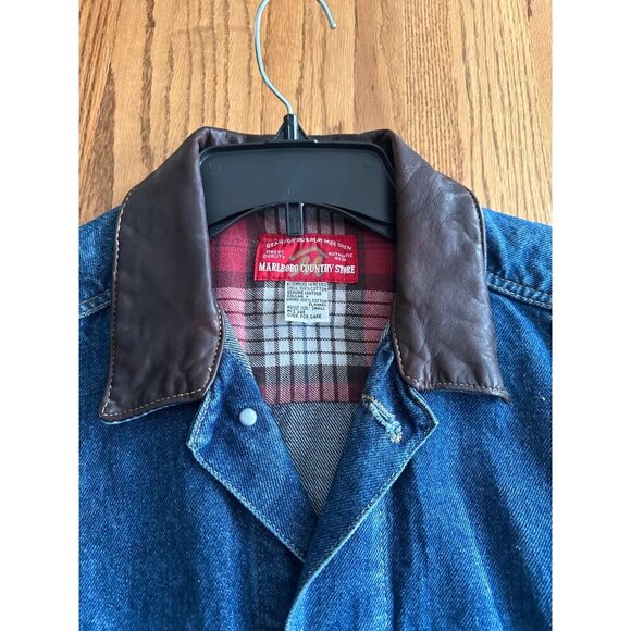Vintage 90s Marlboro Country Denim Jacket With Leather Collar - Picture 13 of 13